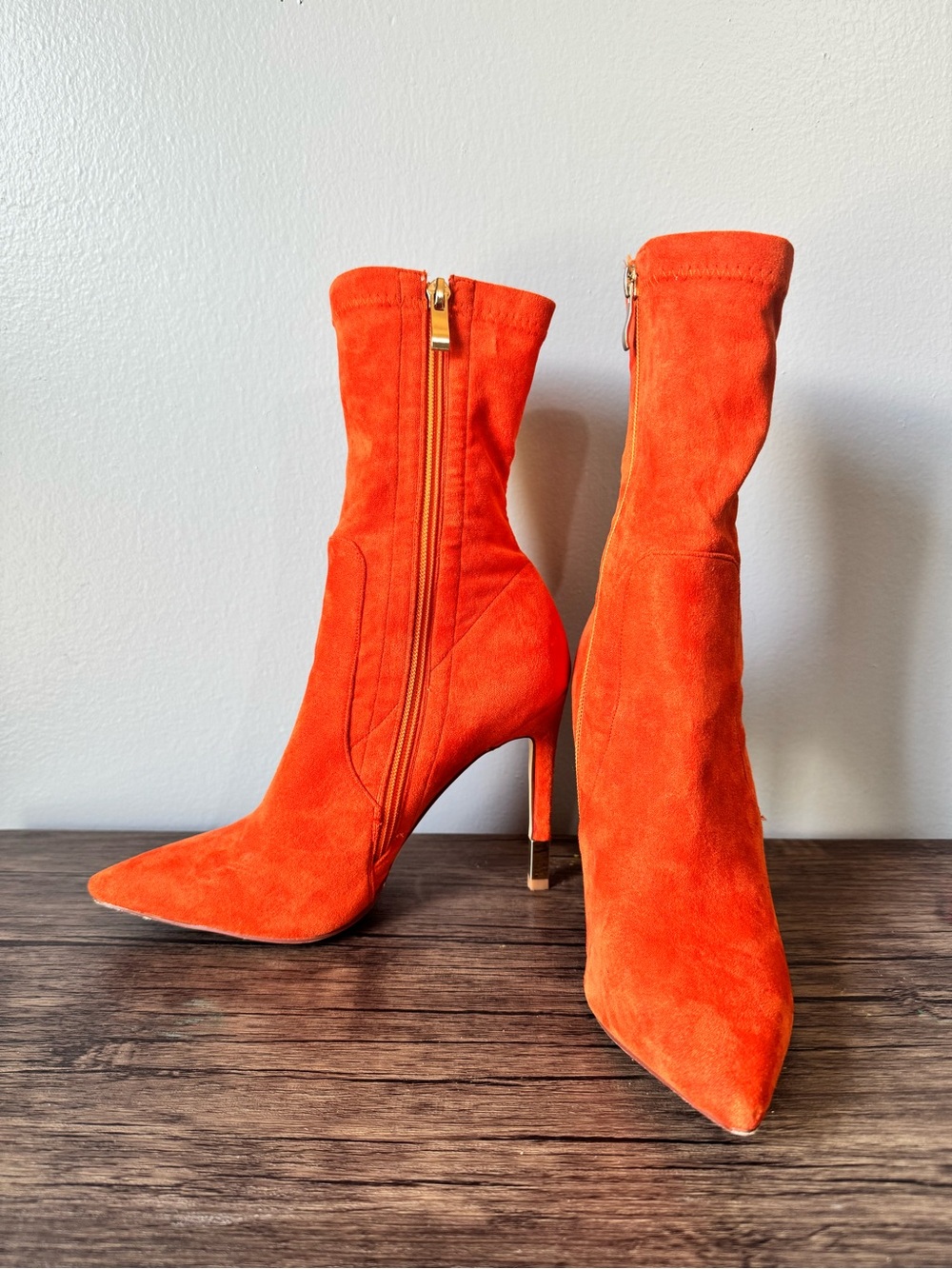 Simmi London Shoes Women's Orange Suede Pointed-Toe Stiletto Ankle Boots Fall